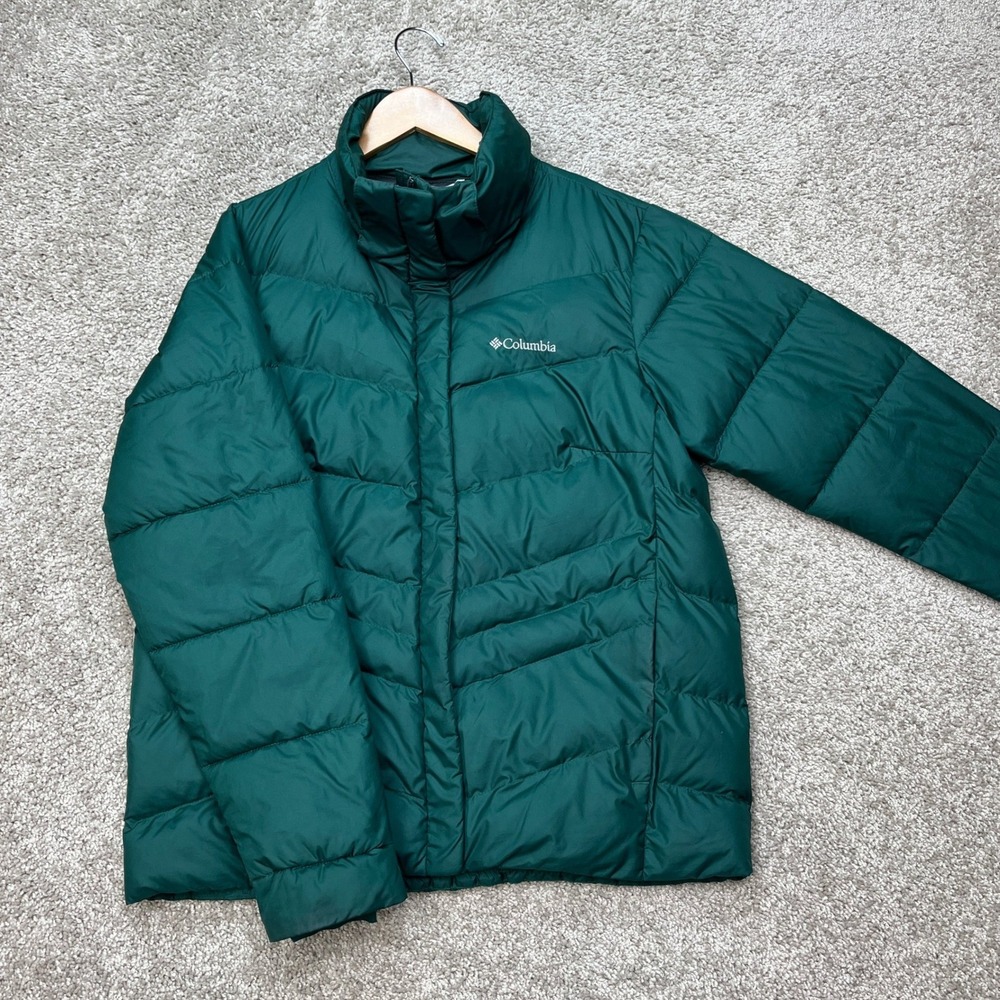 Columbia Puffer Jacket Womens Medium Green Quilted Insulated Full Zip Coat EUC